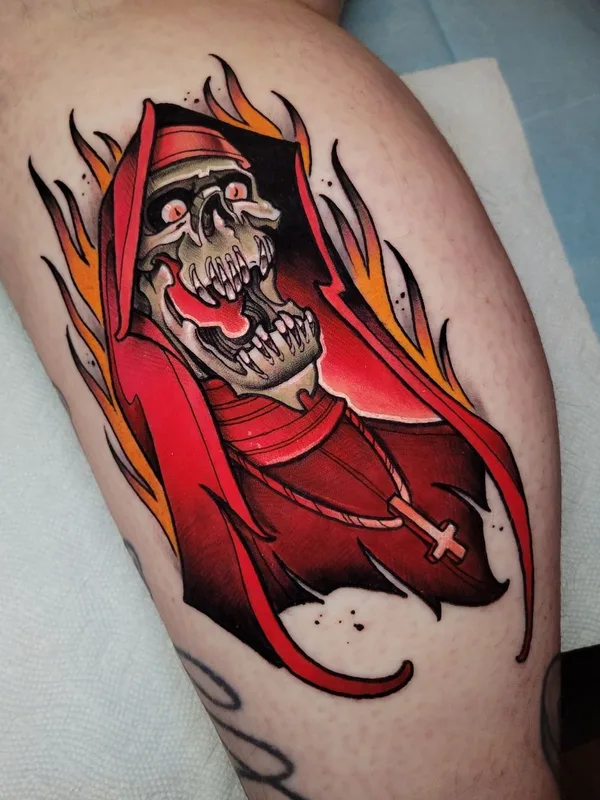 color traditional tatouage sur calf #42544 | Artiste tatoueur Shannon Gamerl