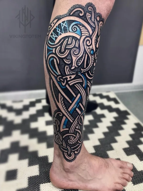 male black and grey celtic Tatuaggio su calf #59177 | Tatuatore Никита Степаненко VikingTotem