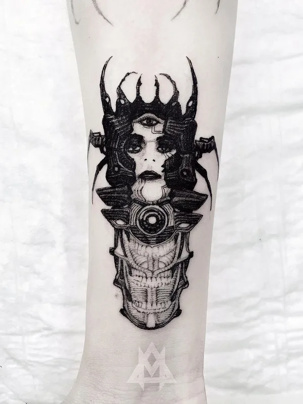 black biomechanical tattoo on forearm #43308 | Tattoo Artist Дмитрий Маринченков