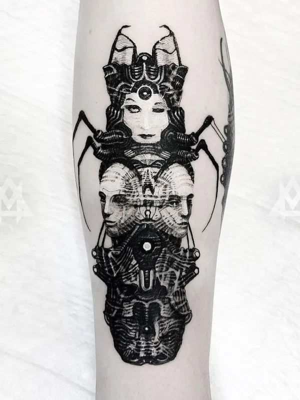 black and grey biomechanical tattoo on forearm #43302 | Tattoo Artist Дмитрий Маринченков