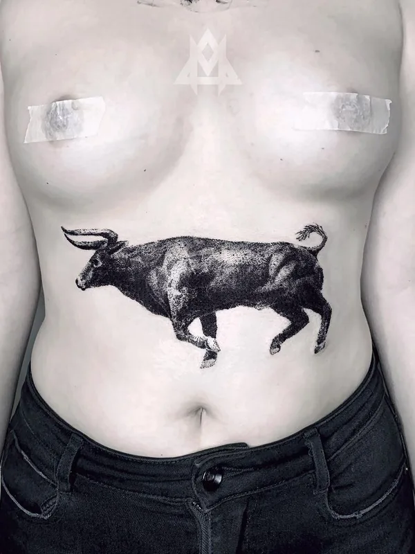 female black blackwork tattoo on stomach #43314 | Tattoo Artist Дмитрий Маринченков