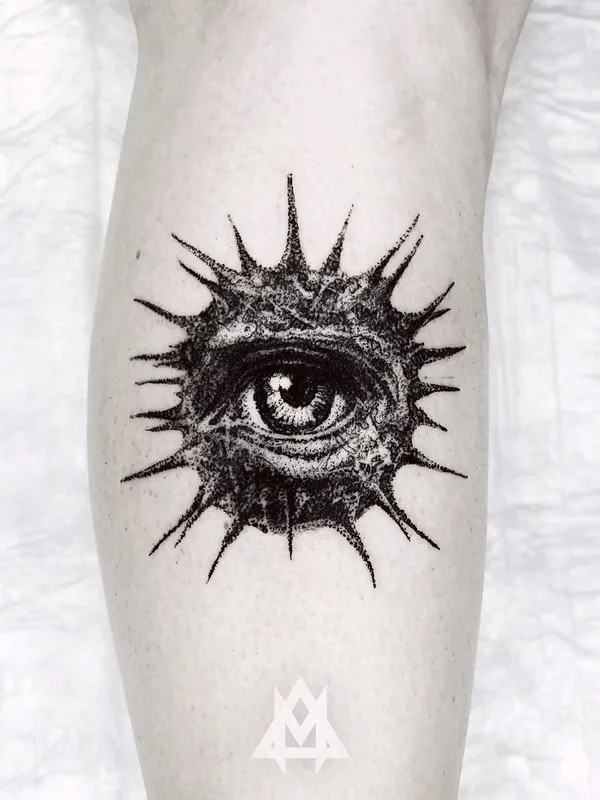 black and grey blackwork tattoo on calf #43312 | Tattoo Artist Дмитрий Маринченков
