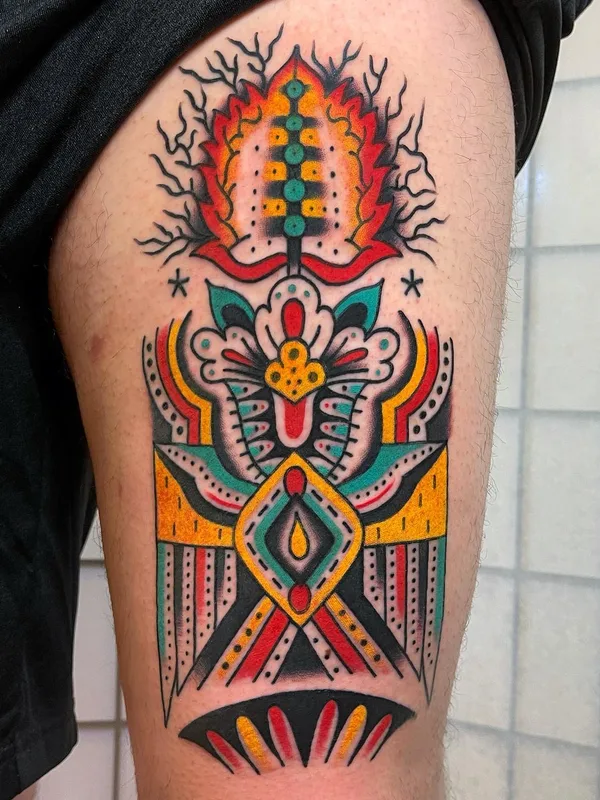 color traditional Tatuaggio su thigh #59821 | Tatuatore REMPE TATTOO