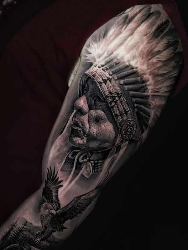 black and grey realism tattoo on full sleeve #59854 | Tattoo Artist Daniel Luzardo