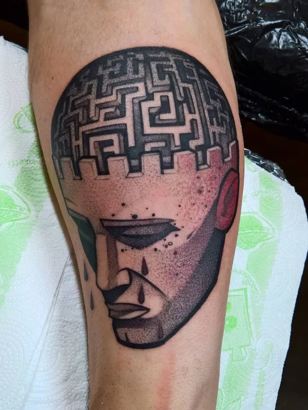 black and grey geometric tatuaje en forearm #46125 | Tatuador Krzysztof Futro
