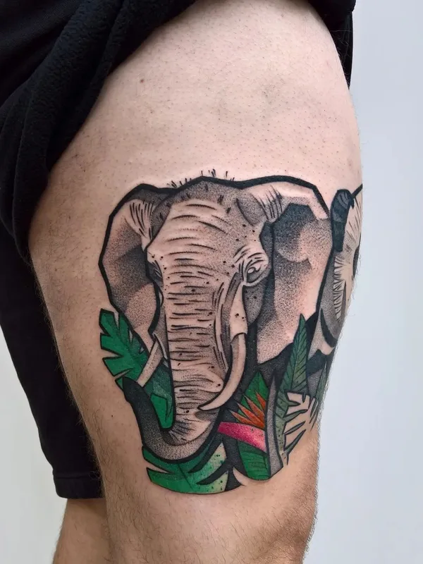 color illustrative tatuaje en thigh #46118 | Tatuador Krzysztof Futro