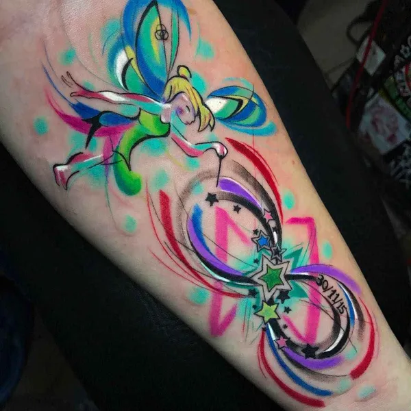 Graphic tattoo by Sebastian Barone in Málaga