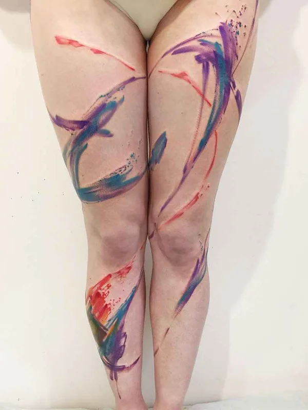 female color abstract tattoo on thigh #12820 | Tattoo Artist Алексей Платунов