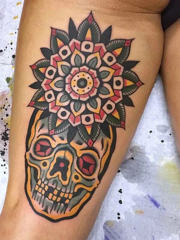 color traditional 타투 부위 thigh #13365 | 타투이스트 Geno
