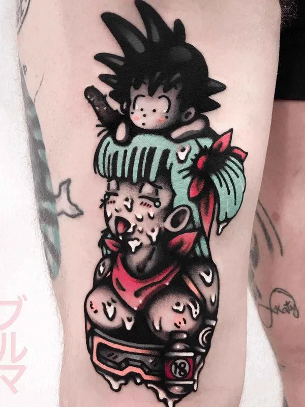 color new school Tatuagem em thigh #18316 | Tatuador Andrea Raudino