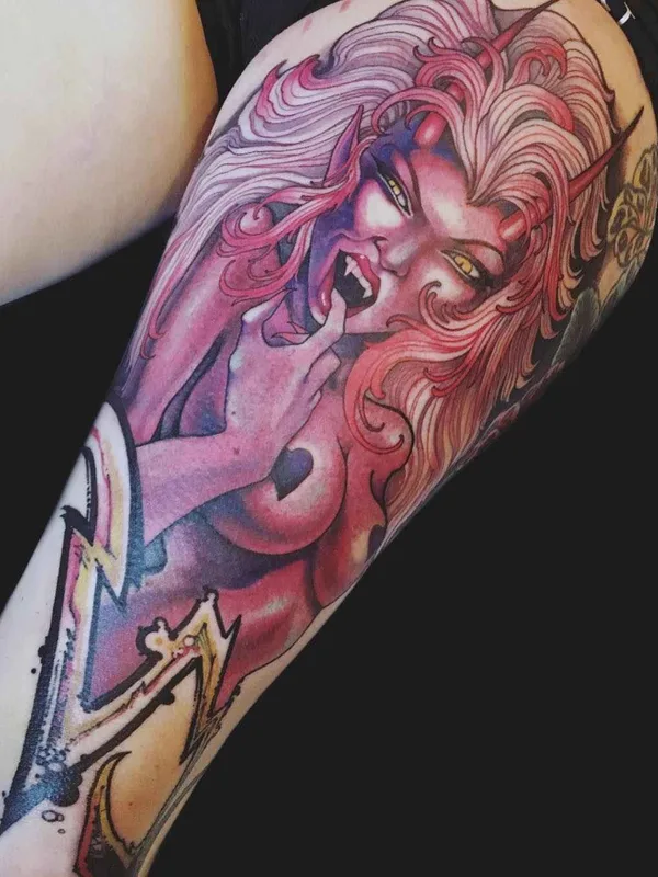 female color illustrative tatouage sur full sleeve #14056 | Artiste tatoueur Teresa Sharpe