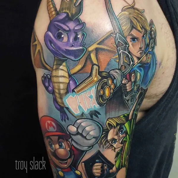 New School tattoo by Troy Slack