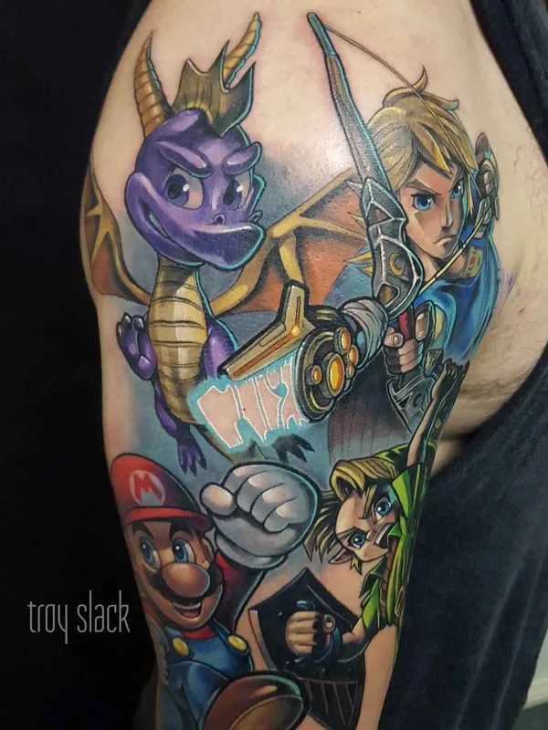 New School tattoo by Troy Slack