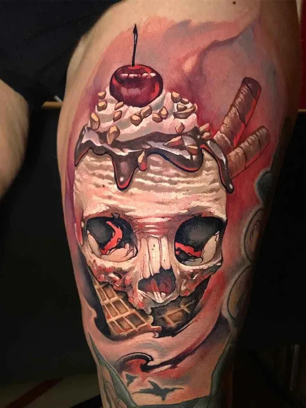 color realism tattoo on thigh #14513 | Tattoo Artist Benjamin Laukis