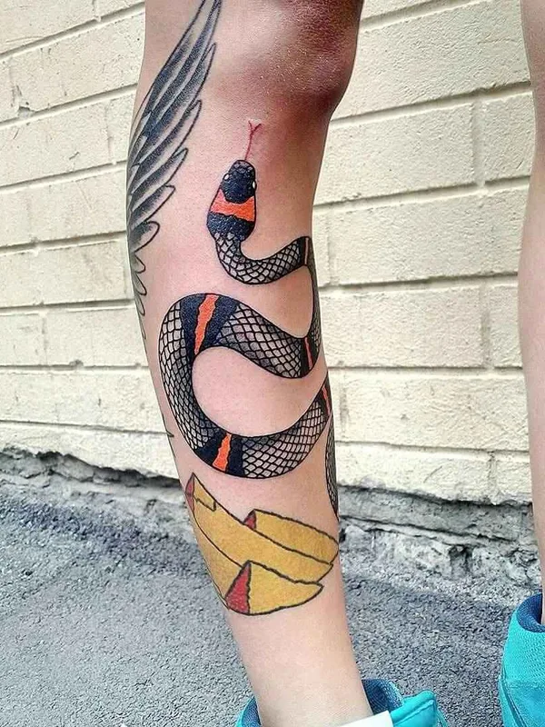 color traditional tattoo on calf #13499 | Tattoo Artist Roman Shcherbakov