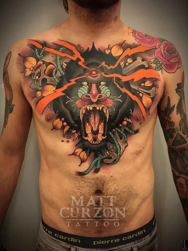 male color neo traditional Tatuaggio su chest #13521 | Tatuatore Matt Curzon