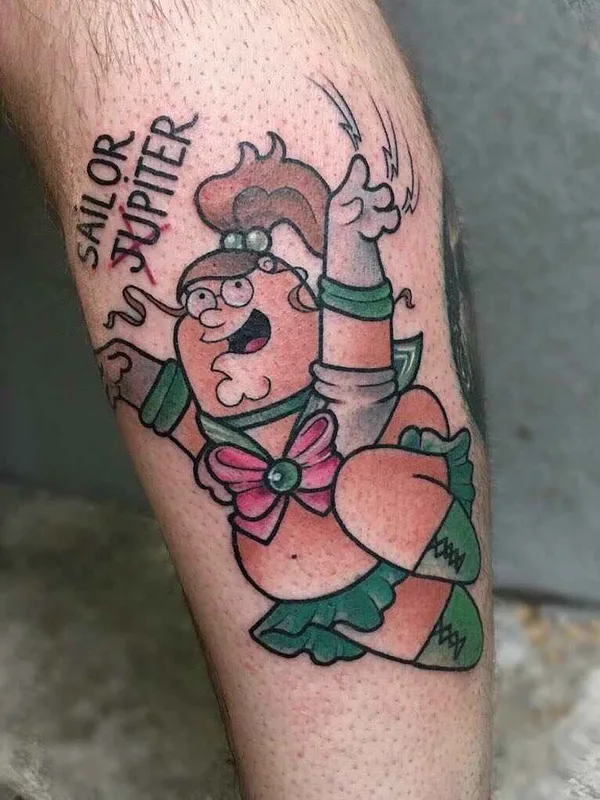 color cartoon tattoo on calf #13995 | Tattoo Artist Michela Bottin