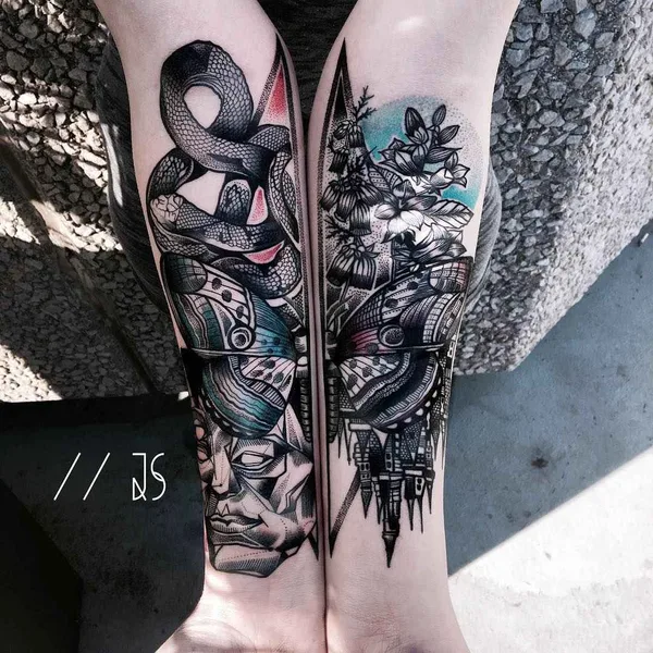 Graphic tattoo by Jessica Svartvit in Westerstetten