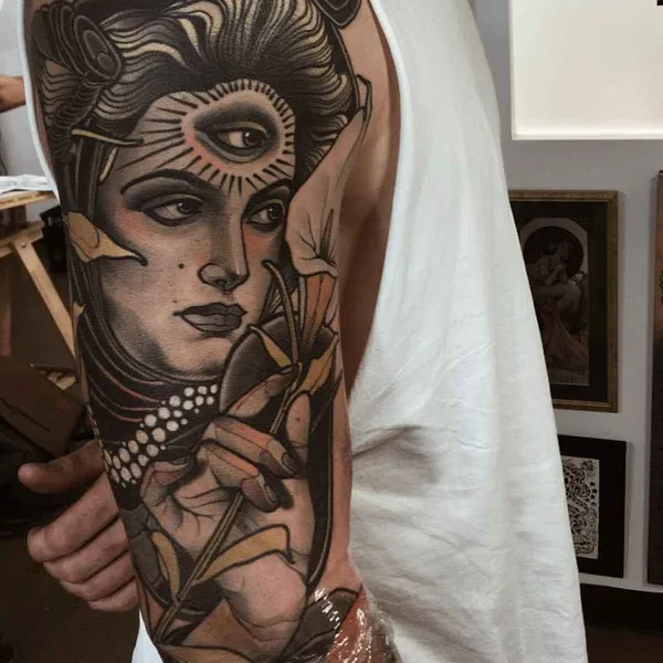 Neo Traditional tattoo by Jacob J Gardner in Coolangatta