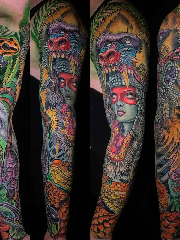 color illustrative татуировка на full sleeve #17427 | Тату мастер Derek Turcotte