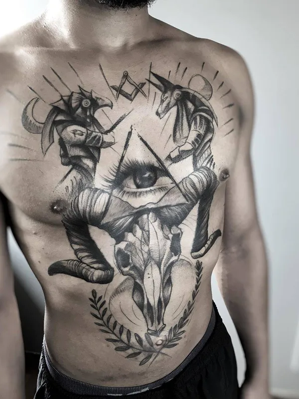 male black and grey black and grey tatouage sur chest #27555 | Artiste tatoueur Paulo Reis