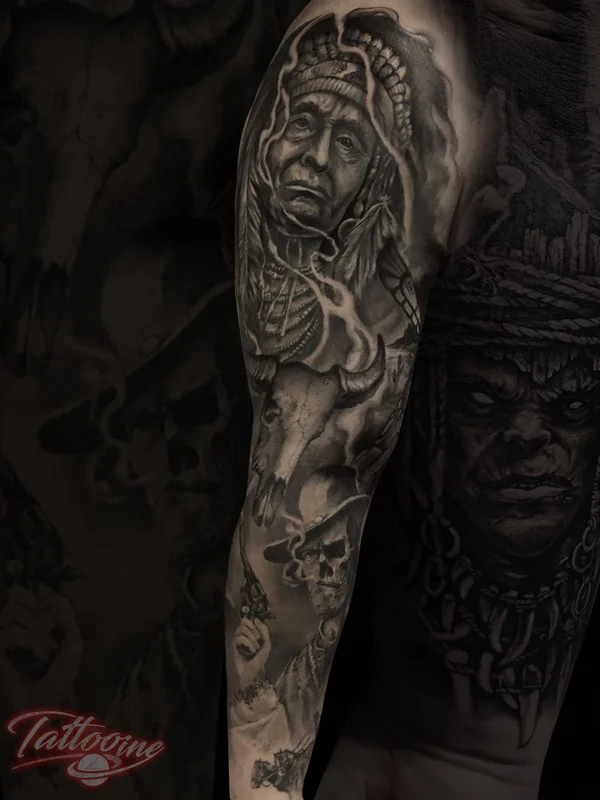black and grey black and grey tatuaje en full sleeve #34595 | Tatuador Артем Новиков