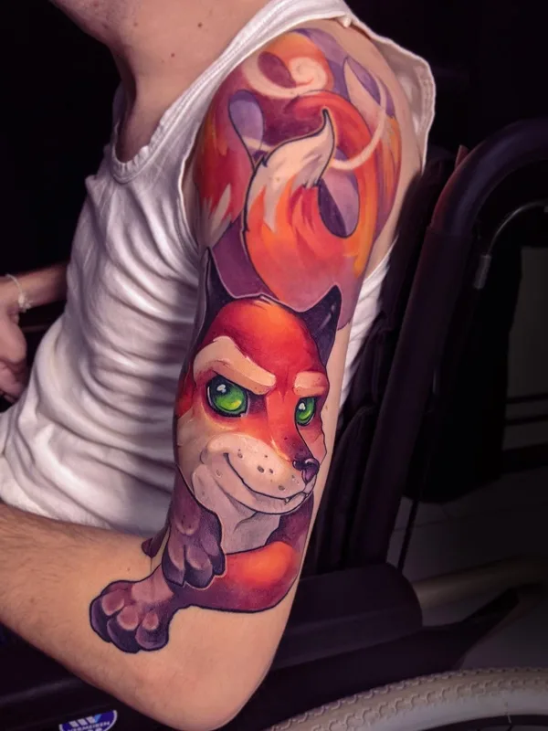 male color illustrative tatouage sur full sleeve #49029 | Artiste tatoueur Азат Камалетдинов