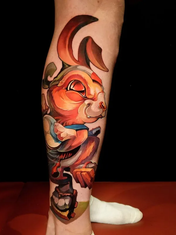 color new school tatouage sur calf #49032 | Artiste tatoueur Азат Камалетдинов