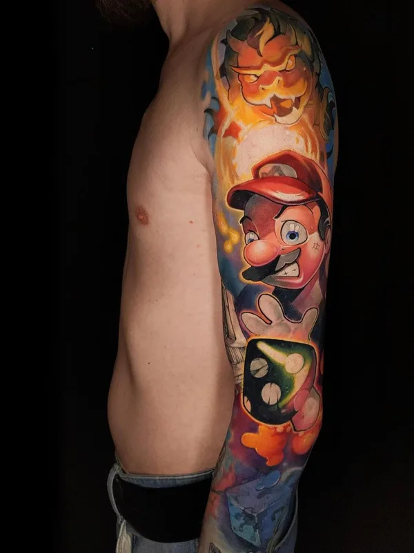 male color new school tatouage sur full sleeve #49037 | Artiste tatoueur Азат Камалетдинов
