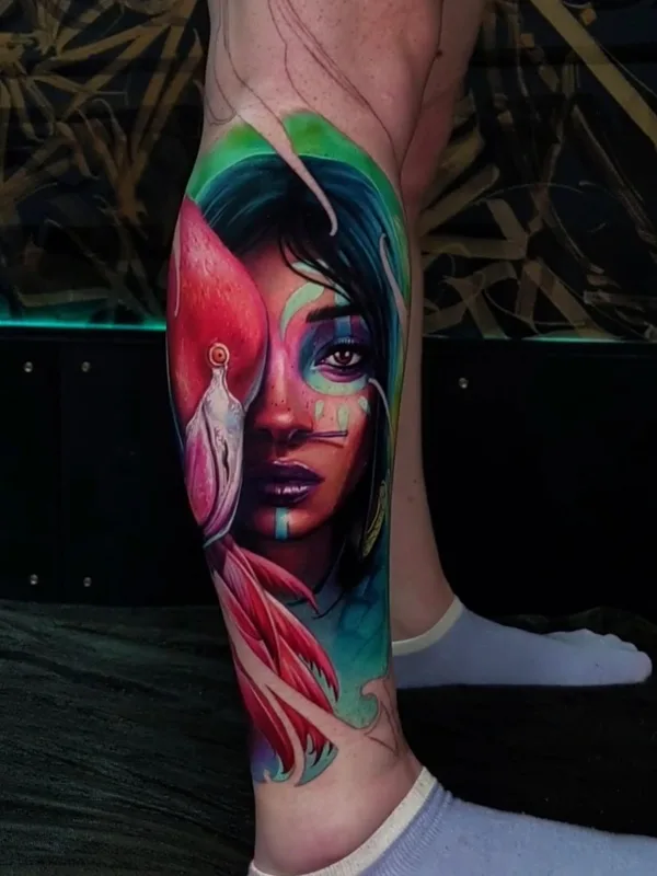 female color realism Tatuagem em calf #49040 | Tatuador Александр Колбасов