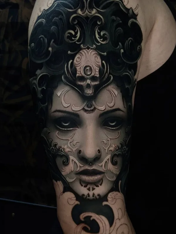 female black and grey realism Tatuagem em upper arm #49051 | Tatuador Александр Колбасов