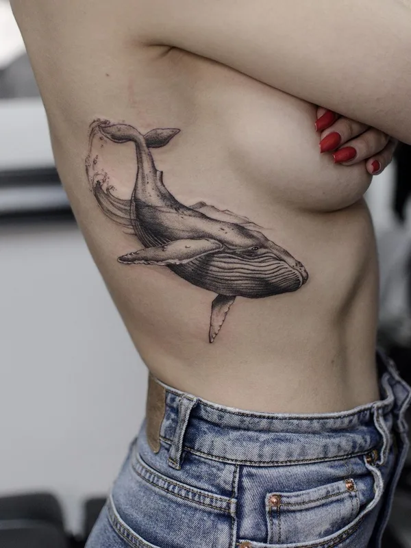 female black and grey black and grey Tatuagem em ribcage #49068 | Tatuador Vanilla Green