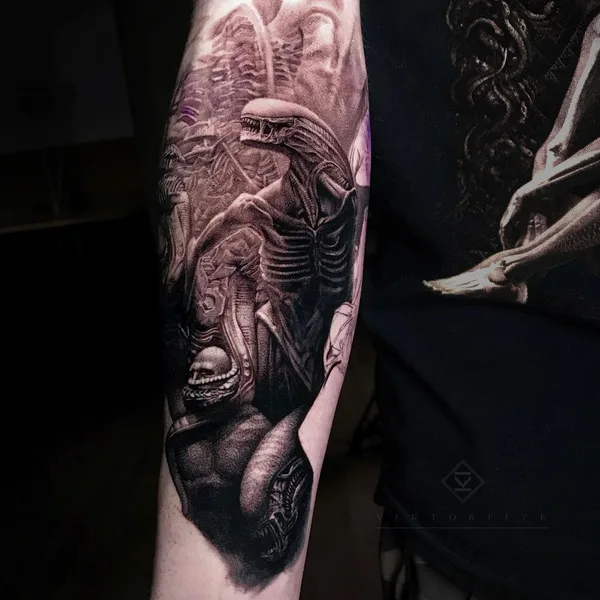 Biomechanical tattoo by Виктор Белый in Краснодар