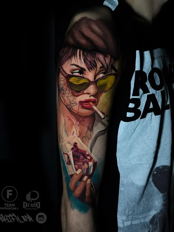 female color realism tattoo on full sleeve #49121 | Tattoo Artist Владимир Цыцов
