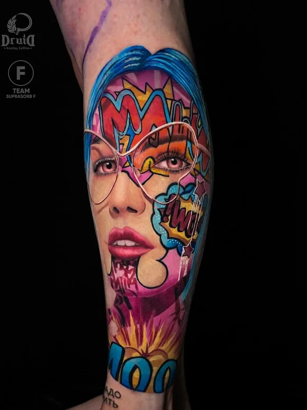 female color pop art tattoo on forearm #49120 | Tattoo Artist Владимир Цыцов