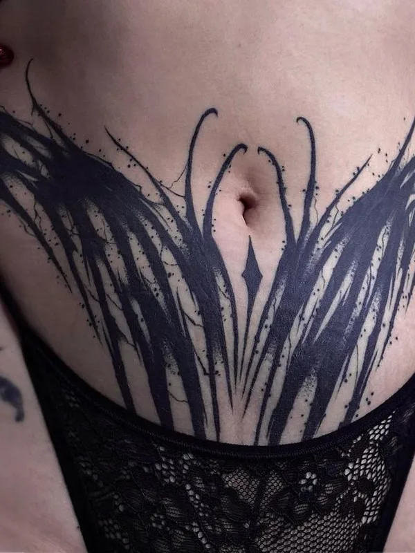 female black blackwork tatuaje en stomach #63064 | Tatuador ajnatattoos