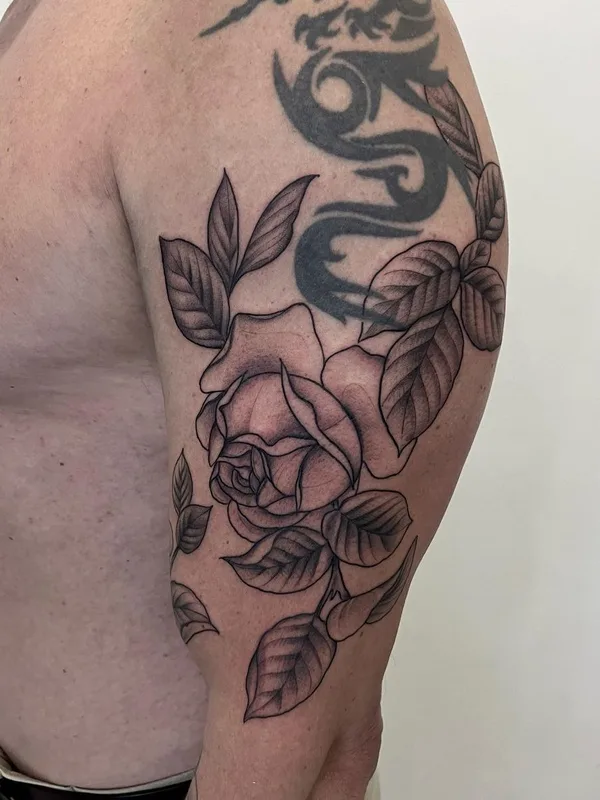 male black and grey black and grey tattoo on upper arm #63071 | Tattoo Artist Shaun Dean