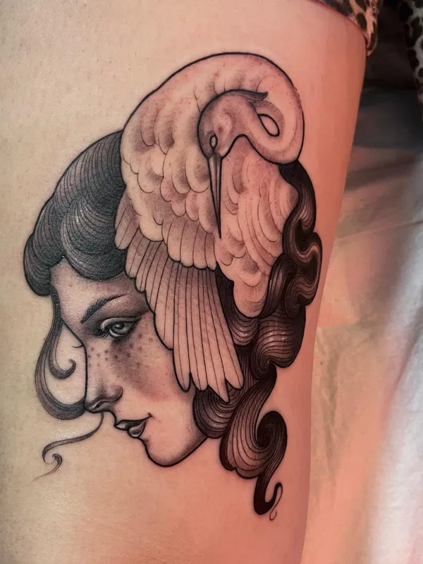 female black and grey black and grey tattoo on thigh #63070 | Tattoo Artist Shaun Dean