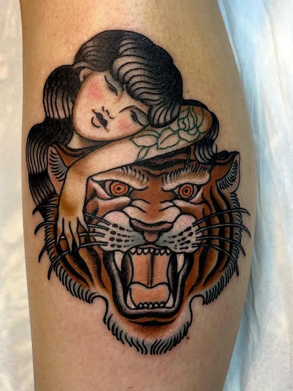 color traditional tattoo on calf #63069 | Tattoo Artist Shaun Dean