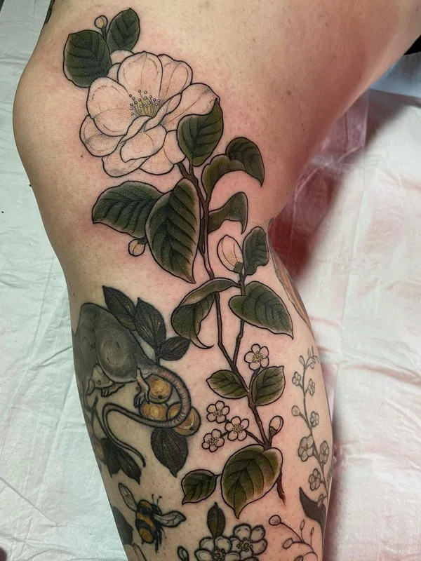 color illustrative tattoo on thigh #63072 | Tattoo Artist Shaun Dean