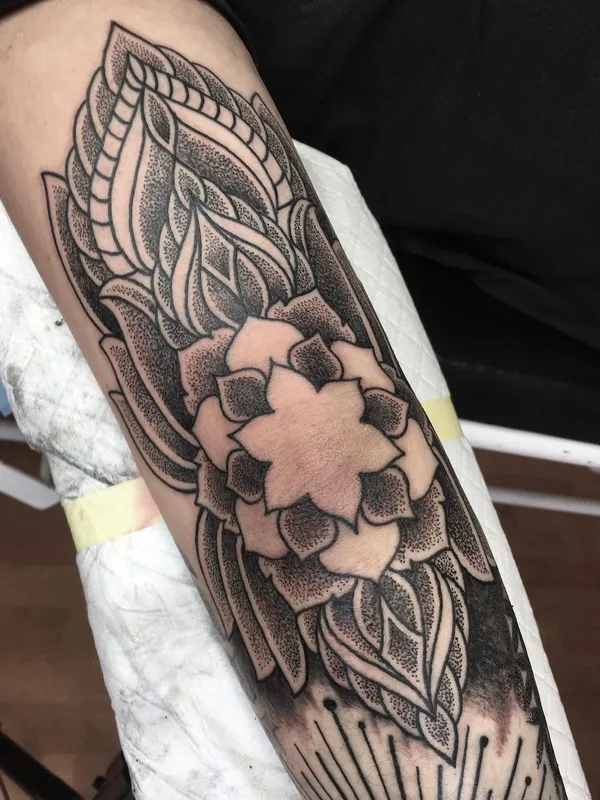 black and grey blackwork tattoo on forearm #63107 | Tattoo Artist Jon James Case