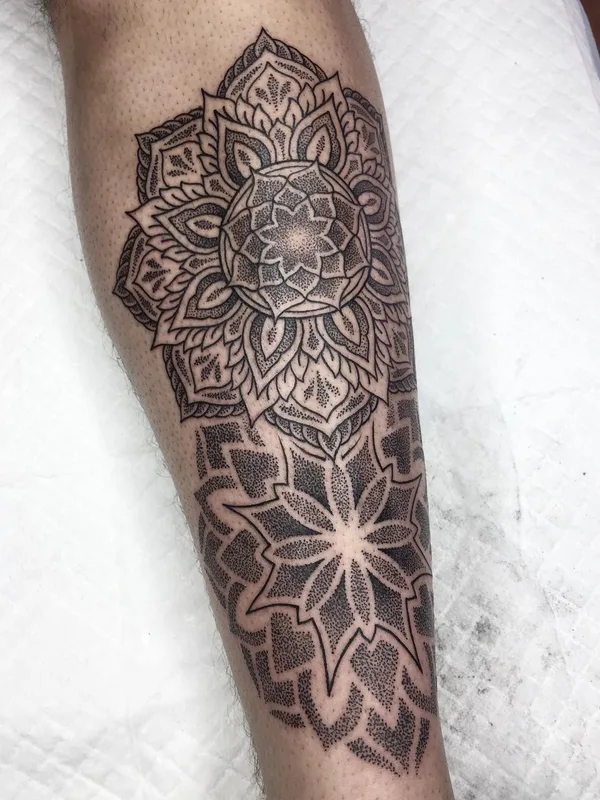 black mandala tattoo on calf #63108 | Tattoo Artist Jon James Case