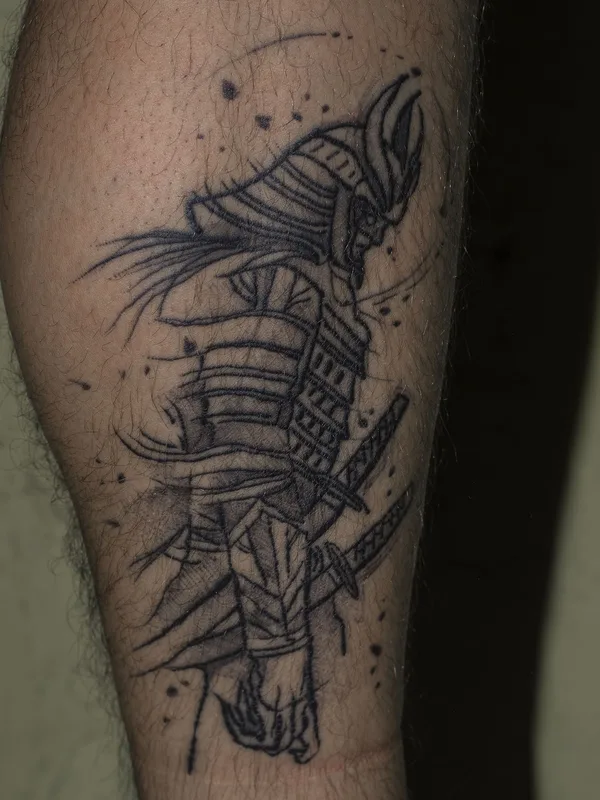 black sketch tattoo on calf #35253 | Tattoo Artist Ирина Кошман-Петровская