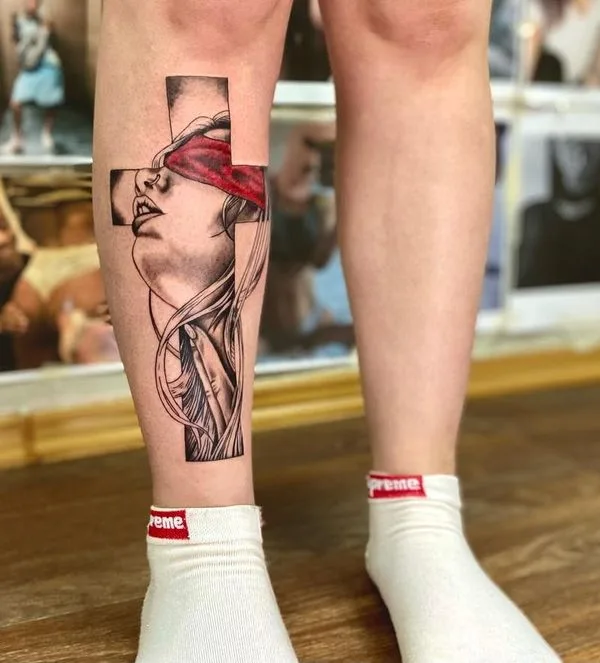black and grey black and grey Tatuaggio su calf #52296 | Tatuatore Вовка Это