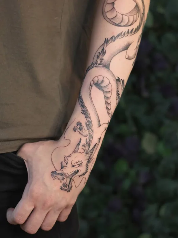 black and grey japanese Tatuaggio su forearm #52329 | Tatuatore Настя Боженова
