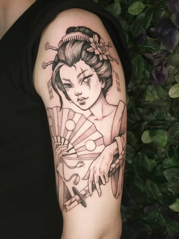 black and grey japanese Tatuaggio su upper arm #52328 | Tatuatore Настя Боженова