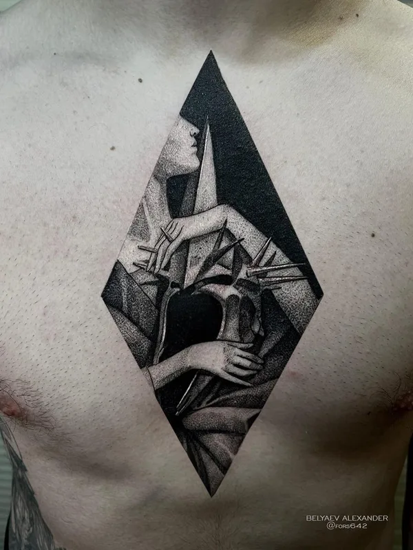 male black and grey blackwork татуировка на chest #52346 | Тату мастер Александр Беляев