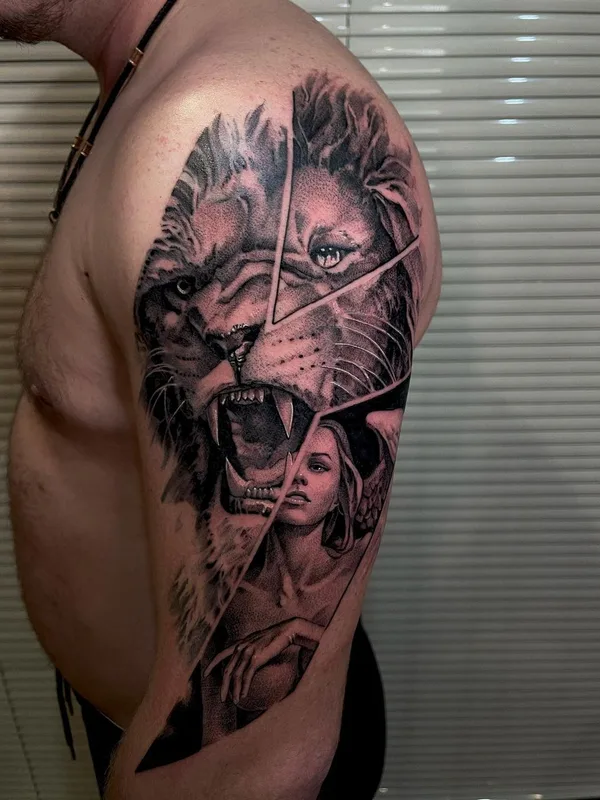male black and grey realism татуировка на full sleeve #52343 | Тату мастер Александр Беляев