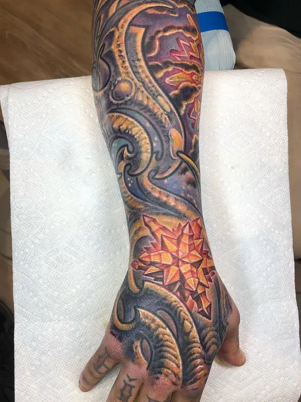 color biomechanical tattoo on forearm #29213 | Tattoo Artist Guy Aitchison