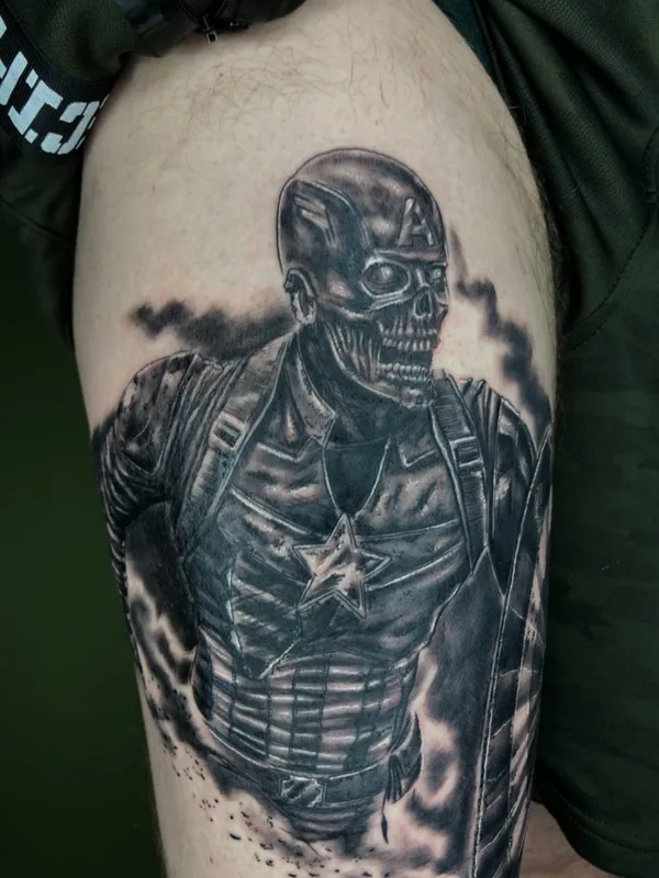 black and grey realism татуировка на thigh #53310 | Тату мастер Guillermo Inksoul